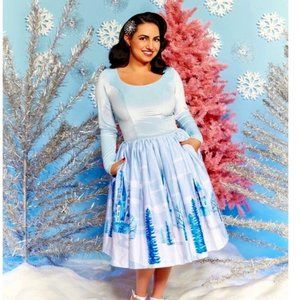 Pinup Girl Clothing Genevieve snow castle print dress